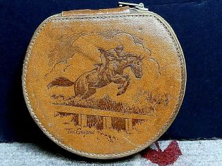 Vintage Till Goodan Western Artist Leather Powder Compact Equestrian Scene
