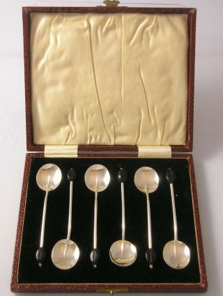 Lovely Box Set 6 1927 George V Silver Coffee Bean Spoons 37 Grams Docker & Burn