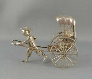 Antique Chinese Export Silver - Kwong Man Shing - Man Pulling Rickshaw Ornament Nr