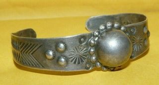 Vintage " Fred Harvey Era " Old Pawn Native Navajo Sterling Silver Cuff Bracelet