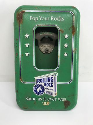 Vintage Rolling Rock Beer Bottle Cap Opener And Canister Starr X