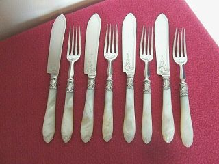 Antique Gorham Silver/silver Plate Fish Knives & Forks With Mother Of Pearl Hand