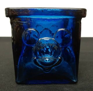 Disney Cobalt Blue Glass Candle Holder With 3d Mickey Mouse Face On 4 Sides