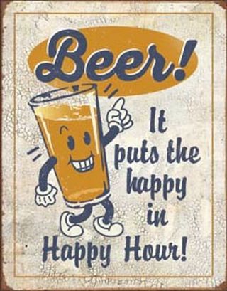 Happy Hour - Beer Vintage Retro Tin Metal Sign 13 X 16in