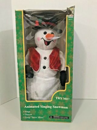 18 " Gemmy Animated Snow Miser Snowman Christmas Snowflake Red Vest Vtg Box