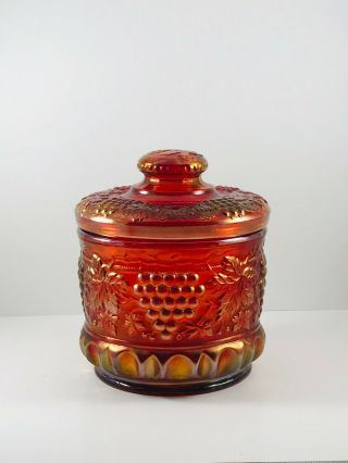 Vintage Fenton Grape And Cable Tobacco Jar 9188rn Red Carnival Glass Made 1996
