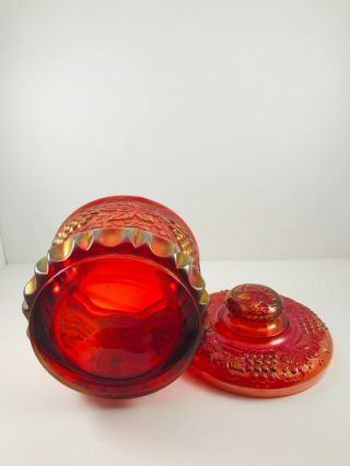 Vintage Fenton Grape and Cable Tobacco Jar 9188RN Red Carnival Glass made 1996 2