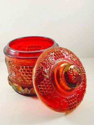 Vintage Fenton Grape and Cable Tobacco Jar 9188RN Red Carnival Glass made 1996 3