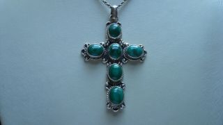 Vintage Malachite and Silver Cross with Silver Belcher Chain 2