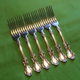 6 —1835 R Wallace Troy Silver Plate Dinner Forks 7 5/8”,  No Monogram,  Cond.