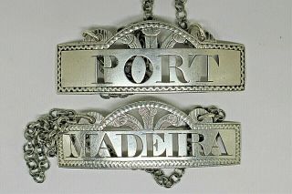 Pair Silver Decanter Labels.  Pierced For `madeira & Port`