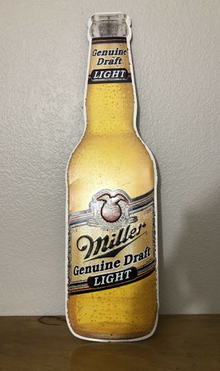 Large Vintage Miller Draft Light Beer Bottle Shaped Metal Tin Sign 30”