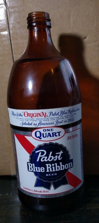 Vintage 1976 One Quart Pbr Pabst Blue Ribbon Beer Bottle No Cap