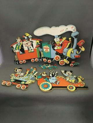 Vintage Walt Disney Productions Mickey Mouse Goofy Donald Casey 3 Pc Train Set