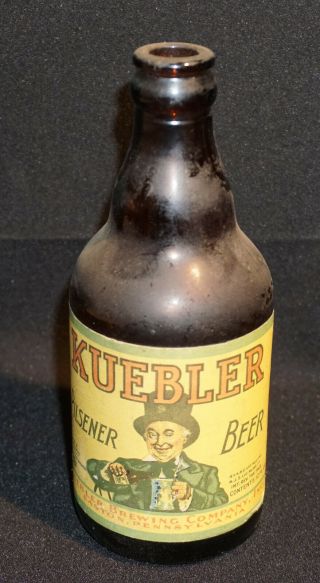 Vintage 1943 Keubler Pilsener Beer Bottle W/ Paper Label Easton Pa As Found
