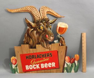 1960s Vintage Horlachers Bock Beer Easel Back Diecut Cardboard Sign,  Nr