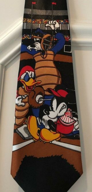 Disney Mickey,  Donald,  Goofy Baseball Mens Tie Necktie 100 Silk Vintage