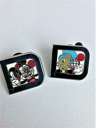 Disney Pin Set Of 2 " Classic D " Series Mickey Mouse And Jiminy Cricket