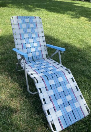 Vintage Aluminum Folding Webbed Chaise Lounge Lawn Chair Sun Terrace Woven
