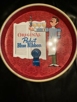 Cool Vintage Pabst Blue Ribbon Beer Metal Tin Serving Tray Mcm