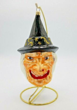 Radko Lucinda Halloween Witch Ornament Ugly Mean 1996 Painted Glass Head Vintage