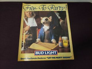 Vintage 1987 Spuds Mackenzie To Party Bud Light Poster 14.  5 " X17.  5 " S/h