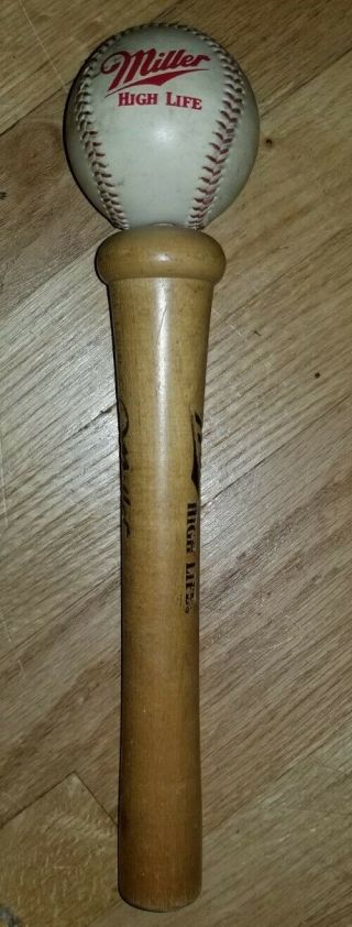 Vintage Miller High Life Beer Tap Handle Baseball On Wooden Bat Handle