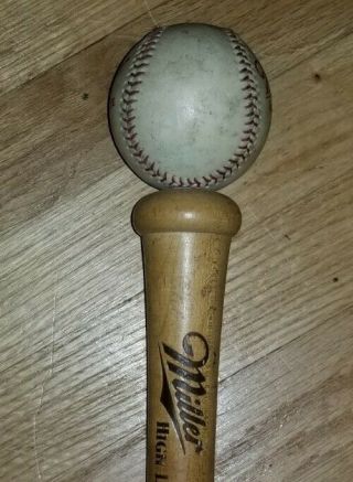 Vintage Miller HIGH LIFE Beer Tap Handle Baseball on Wooden Bat Handle 2