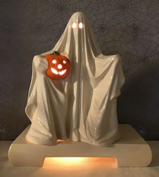 Vintage Halloween Ceramic Ghost With Pumpkin Light,  Byron Mold (dated 1972).