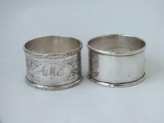 2 Antique English Hallmarks Sterling Silver Napkin Rings: 1910 & 1919/ 34 G