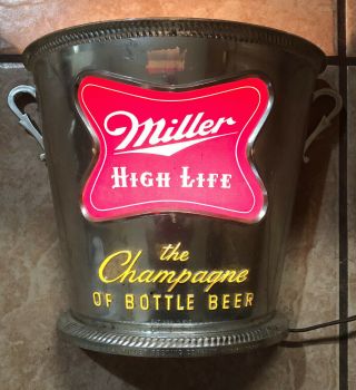 Vintage Miller High Life Champagne Of Beer Ice Bucket Lighted Bar Wall Sign