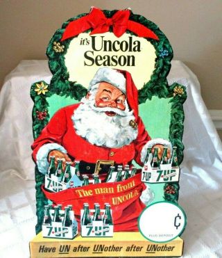 1968 - Vintage 7 - Up Uncola Bottle Santa Claus Christmas Store Display Sign 22 "