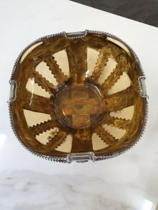 antique ornate eastern silver plate and amber glass bowl 2