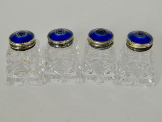 Set Of 4 David Andersen Sterling Silver & Blue Enamel Salt Pepper Shakers Norway