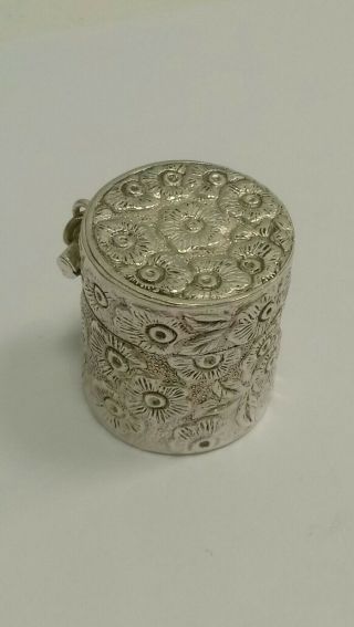 Vintage Sterling Silver Pill Box Pendant With Raised Repousse Floral Design