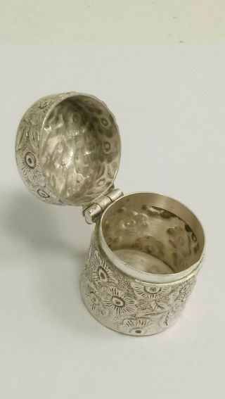 Vintage Sterling Silver Pill Box Pendant with Raised Repousse Floral Design 2