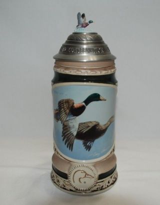 Terry Burleson Into The Wind Ltd.  Edition Waterfowl Lidded Stein Ducks Unlimited