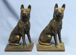Vintage Chief Of Police German Shepherd Dog Bronze Bookends Exc