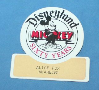 Vintage Disneyland Mickey Sixty Years Badge Tag Alice Fox President