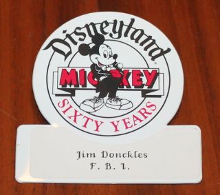 Vintage Special Guest Disneyland Mickey Sixty Years Badge Tag Fbi