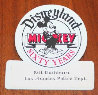 Vintage Disneyland Mickey Sixty Years Badge Tag La Police Dept.