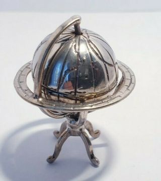 Vintage Solid Silver Italian Miniature Of A Rotating Silver Globe.  Hallmarked