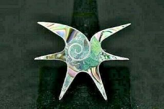 Vintage Sterling Silver Starfish Brooch Pin Turquoise Abalone Inlay Abstract