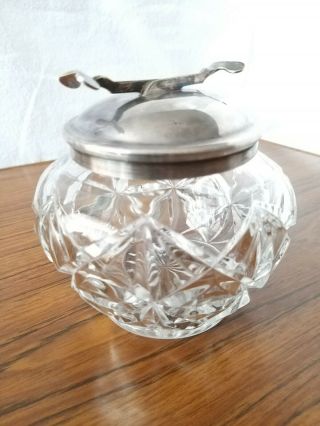 A Vintage Glass Sugar Bowl With Silver Plated Lid And Ratcheted Tongs (2789)