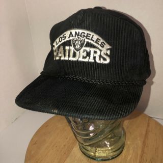 Vintage Los Angeles Raiders 80s Amapro Black Corduroy Hat Cap Zipperback Korea