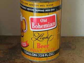 Old Bohemin.  Light Beer.  Real Beauty.  Inside.  Gallon Flat Top