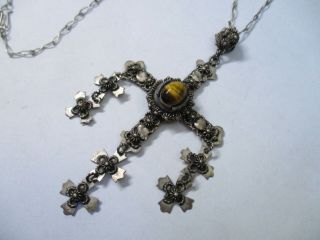 Huge Vintage Sterling Silver Taxco Signed Njd Mexico Cross Pendant Necklace