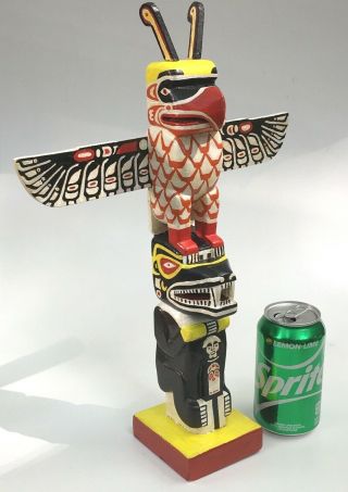 Northwest Coast Vintage 16” Tall Model Totem Pole 1960 - 70’s Hand Made Folk Art