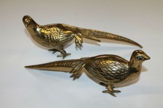 Vintage Mcm Mid Century Modern Brass Set Of Two Pheasant Birds,  12 " Long
