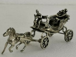 Antique Sterling Silver 800 Horse Drawn Carriage With Lovers 58 Grams